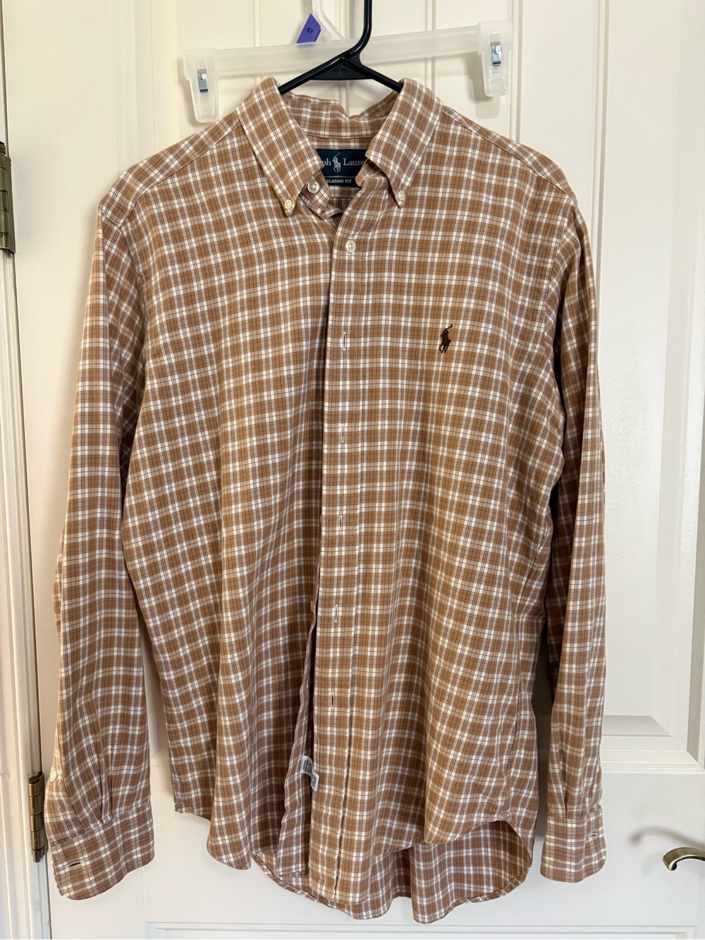 Ralph Lauren Tan and White Plaid Button-Down Shirt